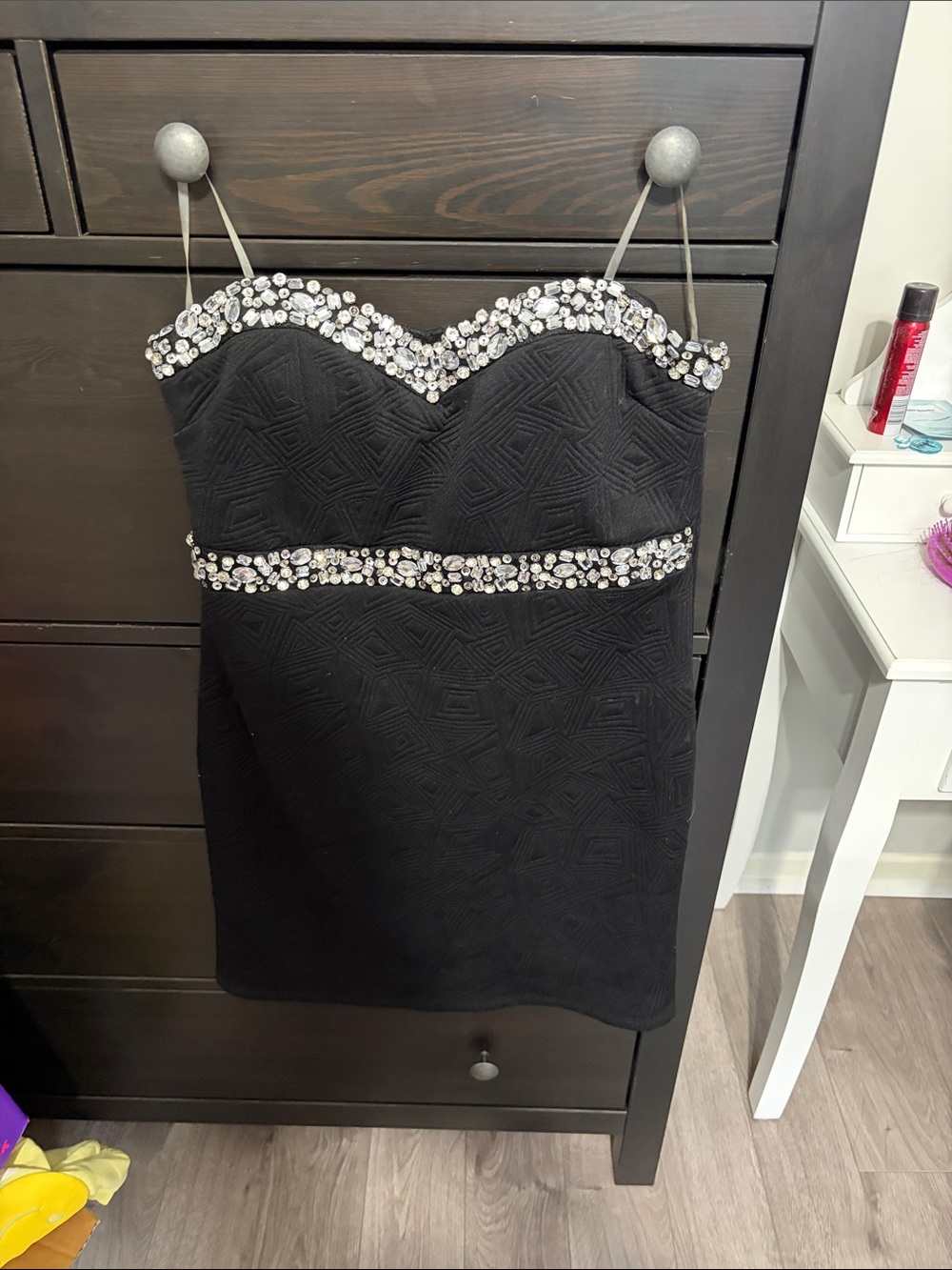 Black Strapless Mini Dress with Crystal Trim
